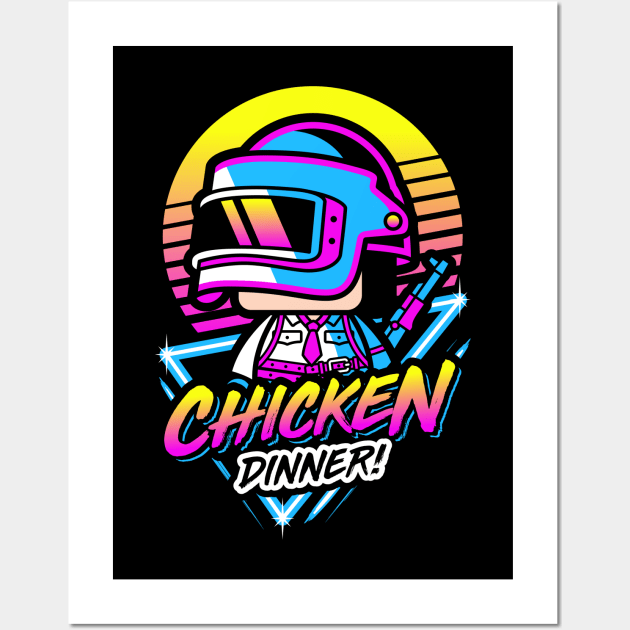 PUBG Chicken Dinner Retro Wall Art by chibifyproject